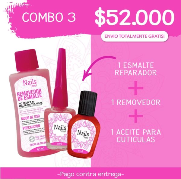 Combo 3, 1 Esmalte Reparador + 1 Removedor Aceite Para Cutículas