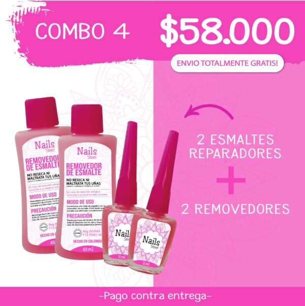 Combo 4, 2 Esmaltes Reparadores + 2 Removedores