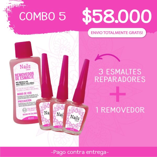 Combo 5, 3 Esmaltes Reparadores + 1 Removedor