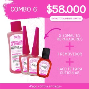 Combo 6, 2 Esmaltes Reparadores + 1 Removedor + 1 Aceite Para Cutículas